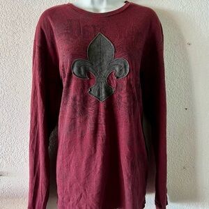 Red Long Sleeve Shirt with Fleur-de-lis Design